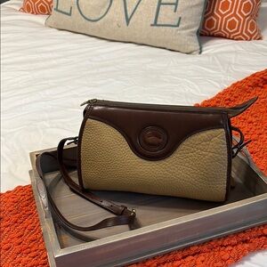 Dooney & Bourke Tan Pebbled Leather and Brown Leather Accented Crossbody Bag